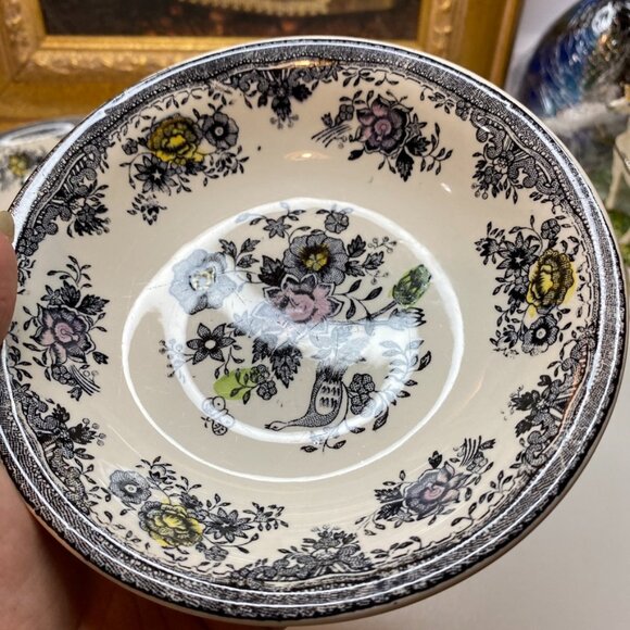 Set Of Six Vtg Egersund Norway Black Pheasant Transferware Shallow Bowls - Picture 2 of 16